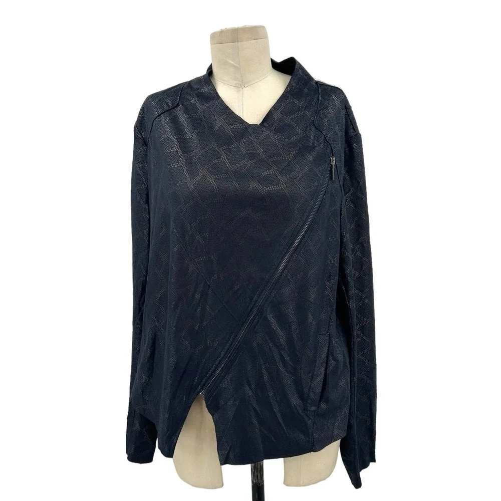 City Chic Black Snakeskin Faux Suede‎ Zip Moto Jacket Plus Size 18